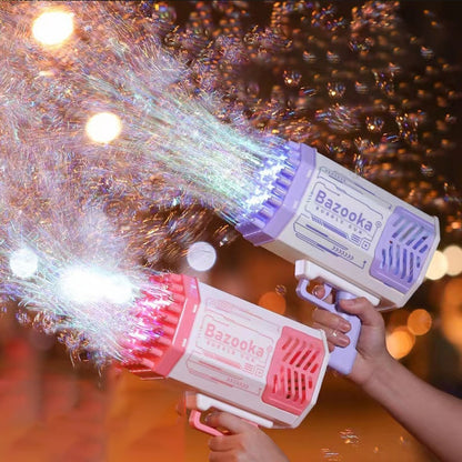 Bubble Gun Rocket 69 Holes Soap Bubbles Machine Gun Shape Automatic Blower With Light Toys For Kids Pomperos